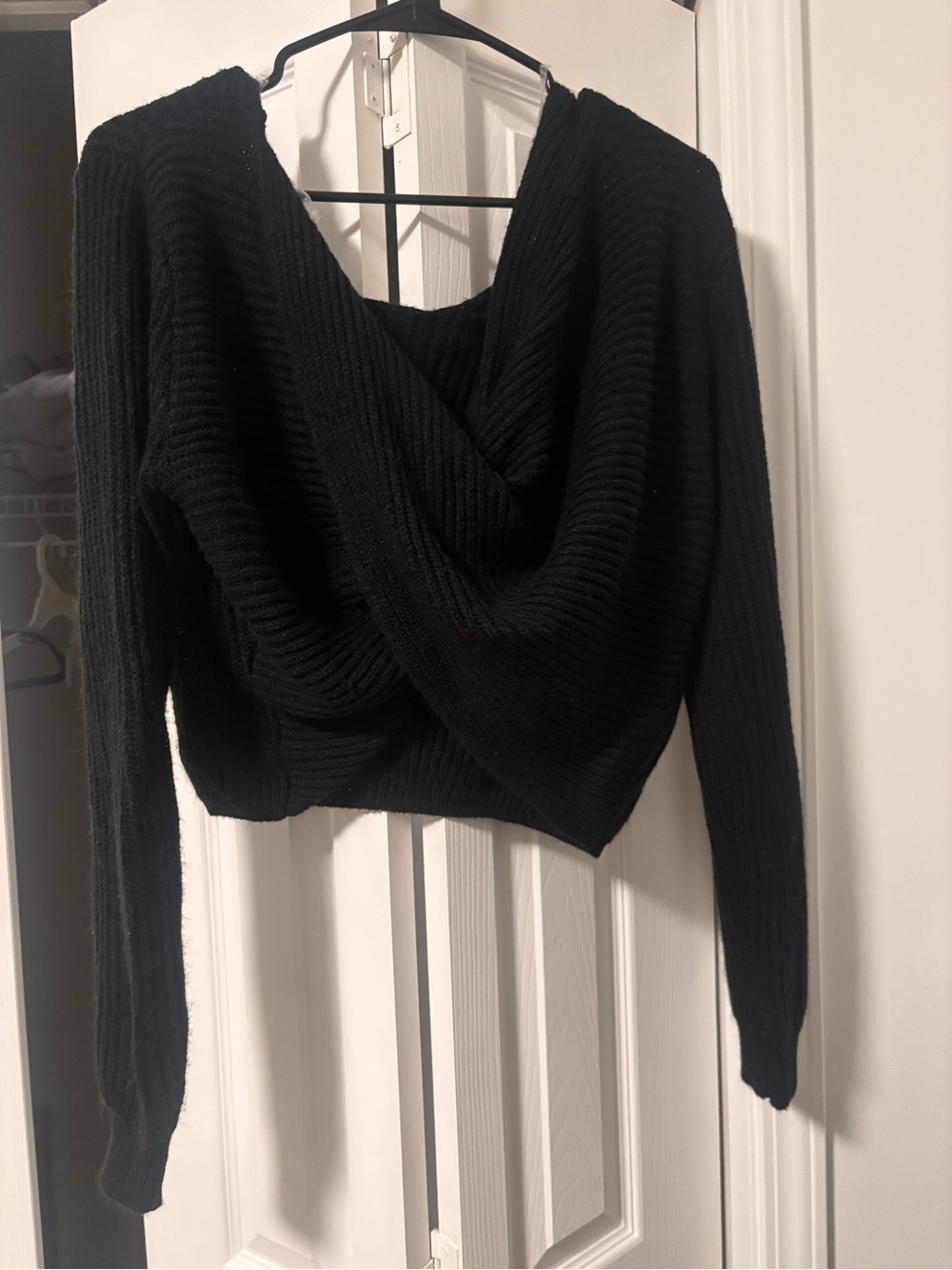Criss cross off the shoulder two style black sweater